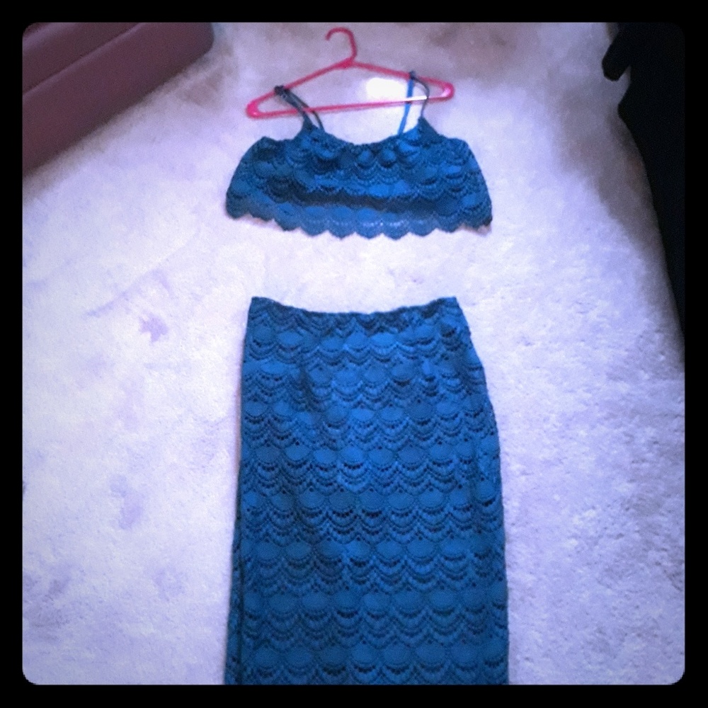 2 piece lace halter and skirt combo
